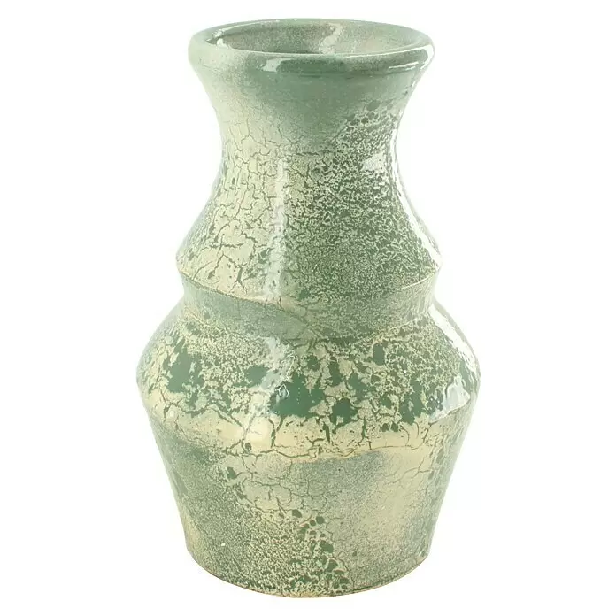 Vase - Ø x H: 15 x 27 cm, Keramik, Grün - Grüne Keramikvase mit Sanduhrform und Craquelé-Glasur.