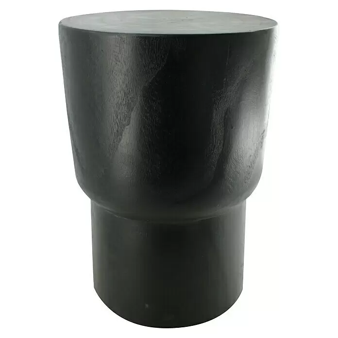 Beistelltisch Drum - Schwarz, Ø x H: 28 x 38 cm, Holz - Dunkler zylindrischer Holzhocker mit verjüngter Mitte, vielseitig als Beistelltisch oder Sitzgelegenheit.