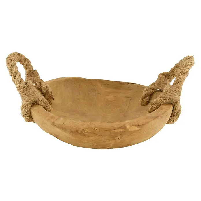 Holzschale mit Jute-Griffen - Durchmesser: 28 cm, Natur - Rustikale Holzschale mit Seilgriffen. Ideal als Deko-Element oder zur Aufbewahrung kleiner Gegenstände.