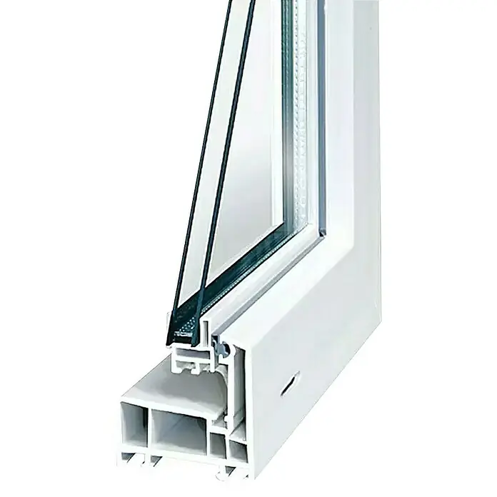 Solid Elements Kippfenster Q59 - 90 x 60 cm, Weiß - Nahaufnahme eines weißen PVC-Fensters mit Doppelverglasung, das Design und die Isolierung des Fensterprofils hervorhebt.