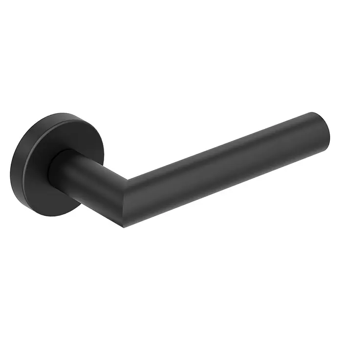 Diamond Doors Modern Zimmertürgarnitur L-Form Premium - Stärke Tür: 38 mm - 45 mm, Edelstahl, L-Form, Schwarz - Elegante schwarze Türklinke. Die Klinke besticht durch ihr schlichtes Design und die matte Oberfläche, die jedem Raum eine moderne Note verleiht.