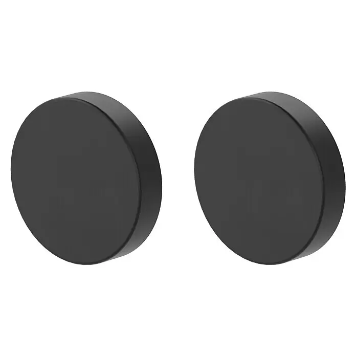 Diamond Doors Blindrosette - Durchmesser Rosette: 51 mm, Schwarz - Zwei schwarze Eishockey-Pucks, leicht schräg gesehen.