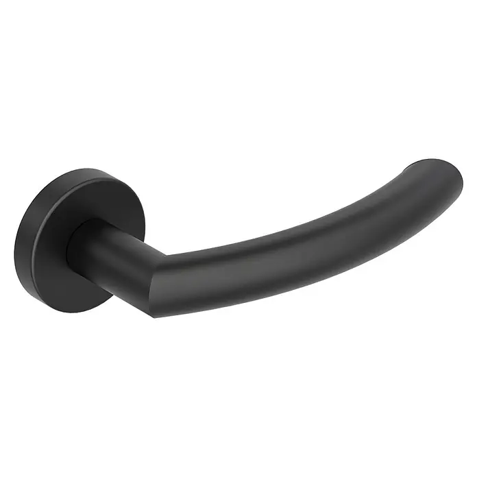 Diamond Doors Classic Zimmertürgarnitur Wisconsin - Stärke Tür: 40 mm - 45 mm, Edelstahl, L-Form, Schwarz - Elegante schwarze Türklinke mit rundem Rosetten-Design. Ein stilvolles Detail für jede Tür, das modernes Design und Funktionalität vereint.