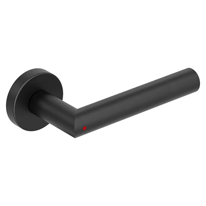 Diamond Doors Zimmertürgarnitur L-Form Premium Smart2Lock rechts - Stärke Tür: 38 mm - 45 mm, L-Form, Schwarz, DIN Anschlag: Rechts, Passend für: Türen ohne Schlüssellochbohrung, Türen mit Schlüssellochbohrung benötigen zusätzlich eine Blindrosette - Schwarzer Türgriff mit runder Rosette. Ein eleganter, moderner Türbeschlag, der sich durch sein minimalistisches Design und seine hochwertige Verarbeitung auszeichnet.