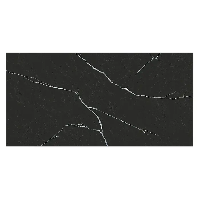 Pavimento porcelánico Metropolitan - 60 x 120 cm, Black, Brillante, Rectificado - Elegante losa de mármol negro con vetas blancas, ideal para un diseño interior elegante.