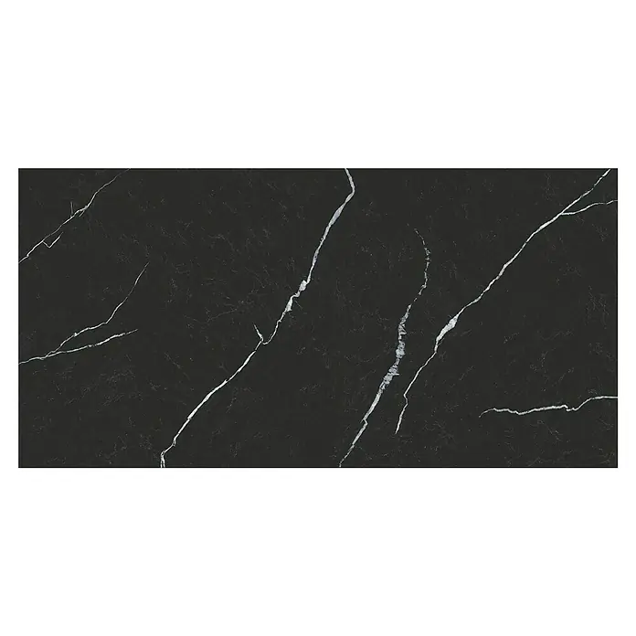 Pavimento porcelánico Metropolitan - 60 x 120 cm, Black, Brillante, Rectificado - Elegante producto de mármol negro con vetas blancas llamativas, perfecto para interiores elegantes. Diseño atemporal para espacios modernos.