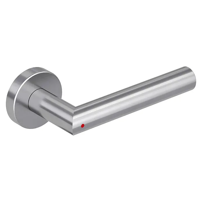 Diamond Doors Zimmertürgarnitur L-Form Premium Smart2Lock rechts - Stärke Tür: 38 mm - 45 mm, L-Form, Edelstahl matt, DIN Anschlag: Rechts, Passend für: Türen ohne Schlüssellochbohrung, Türen mit Schlüssellochbohrung benötigen zusätzlich eine Blindrosette - Türgriff aus Edelstahl mit rotem Punkt. Elegantes Design für moderne Inneneinrichtungen.