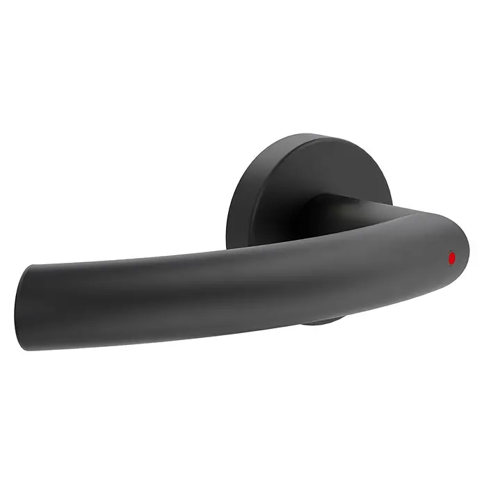 Diamond Doors Zimmertürgarnitur Wisconsin Smart2Lock links - Stärke Tür: 38 mm - 45 mm, L-Form, Schwarz, DIN Anschlag: Links, Passend für: Türen ohne Schlüssellochbohrung, Türen mit Schlüssellochbohrung benötigen zusätzlich eine Blindrosette - Türgriff in Schwarz mit einem roten Punkt am Ende des Griffs. Elegant und modern für jede Tür.