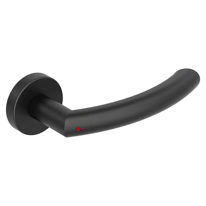 Diamond Doors Zimmertürgarnitur Wisconsin Smart2Lock rechts - Stärke Tür: 38 mm - 45 mm, L-Form, Schwarz, DIN Anschlag: Rechts, Passend für: Türen ohne Schlüssellochbohrung, Türen mit Schlüssellochbohrung benötigen zusätzlich eine Blindrosette - Schwarzer Türgriff mit abgerundetem Design und rotem Akzentpunkt, ideal für moderne Inneneinrichtungen. Er überzeugt durch schlichte Eleganz und Funktionalität.