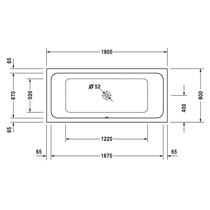 Duravit D-Code Badewanne (180 x 80 cm, Ablauf: Mittig, Sanitäracryl, Weiß)