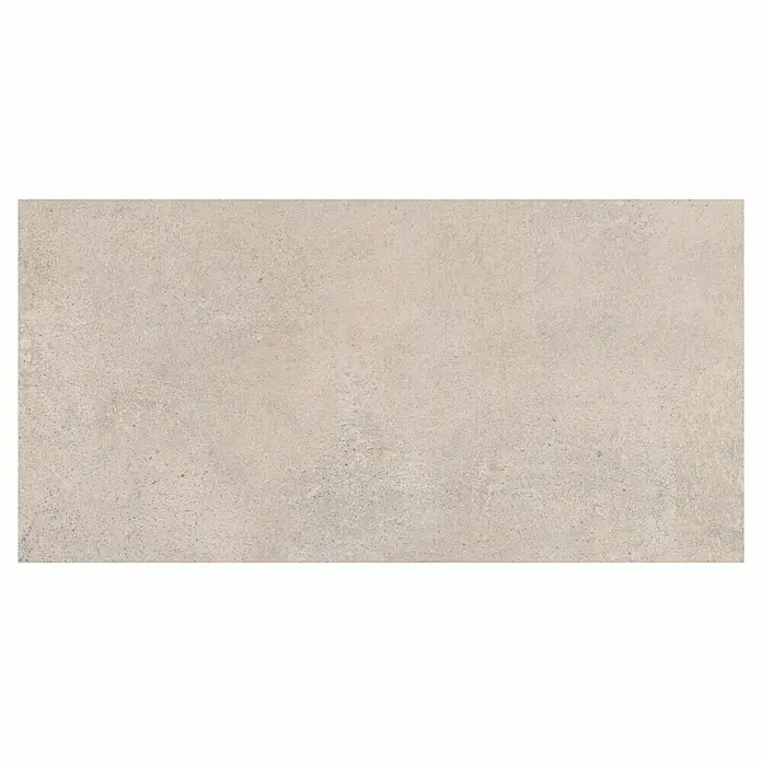 Feinsteinzeugfliese Beton - 30 x 60 cm, Grau, Matt - Nahaufnahme einer einzelnen rechteckigen, hellgrauen Keramikfliese mit einer leicht strukturierten Oberfläche.