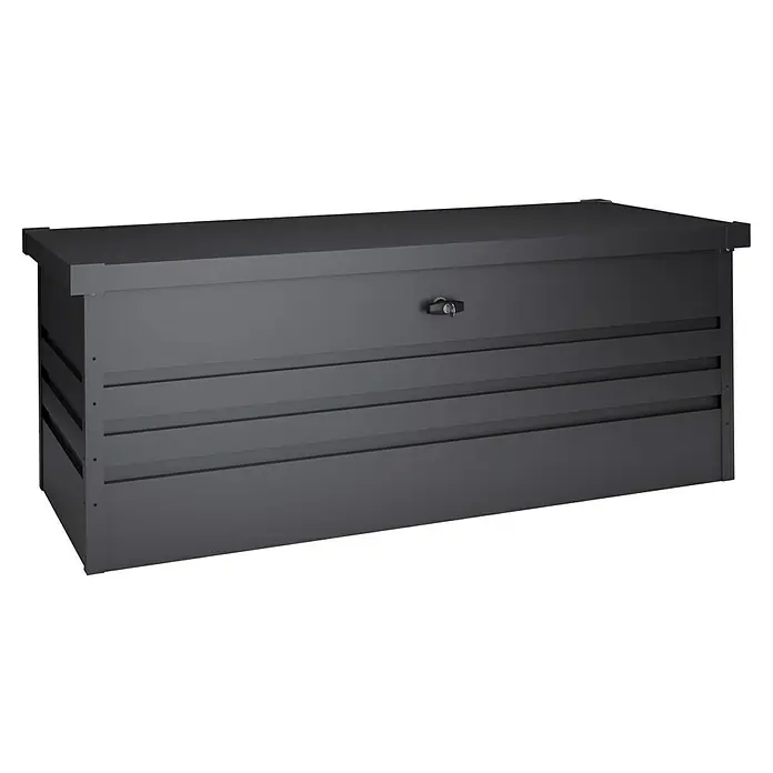 Hoggar Garten-Aufbewahrungsbox Sveg - L x B x H: 165 x 70 x 62 cm, Anthrazit - Hier ist eine wetterfeste, abschließbare Aufbewahrungsbox aus Metall in Anthrazitgrau. Diese robuste Box bietet viel Stauraum im Innen- und Außenbereich.