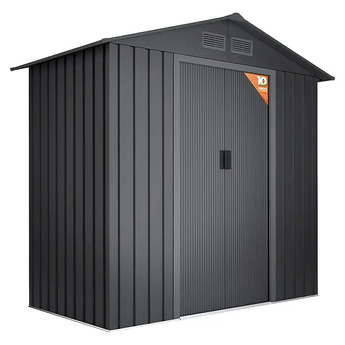 Hoggar Caseta para jardín Visby - Medidas ext. (An x Pr): 196 x 131 cm, Antracita, Acero, Área: 2,57 m² - Caseta de jardín metálica gris con puertas dobles. Diseño robusto y resistente a la intemperie para un almacenamiento seguro.