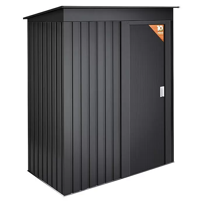 Hoggar Armario de jardín Hede - Medidas ext. (An x Pr): 162 x 86 cm, Antracita, Acero, 1,39 m² - Caseta metálica gris oscuro con techo inclinado y puerta con tirador plateado.