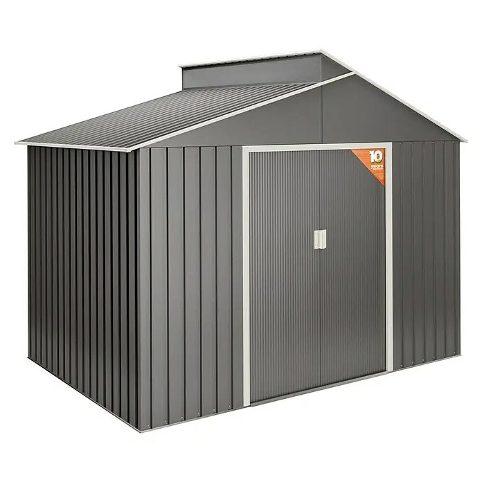 Hoggar Gerätehaus Lättsta - Außenmaß inkl. Dachüberstand (B x T): 282 x 192 cm, Grün, Grundfläche: 5,44 m² - Metallgartenhaus in Grau mit Doppeltür und 10 Jahren Garantie, ideal für die Aufbewahrung von Gartengeräten und -möbeln.