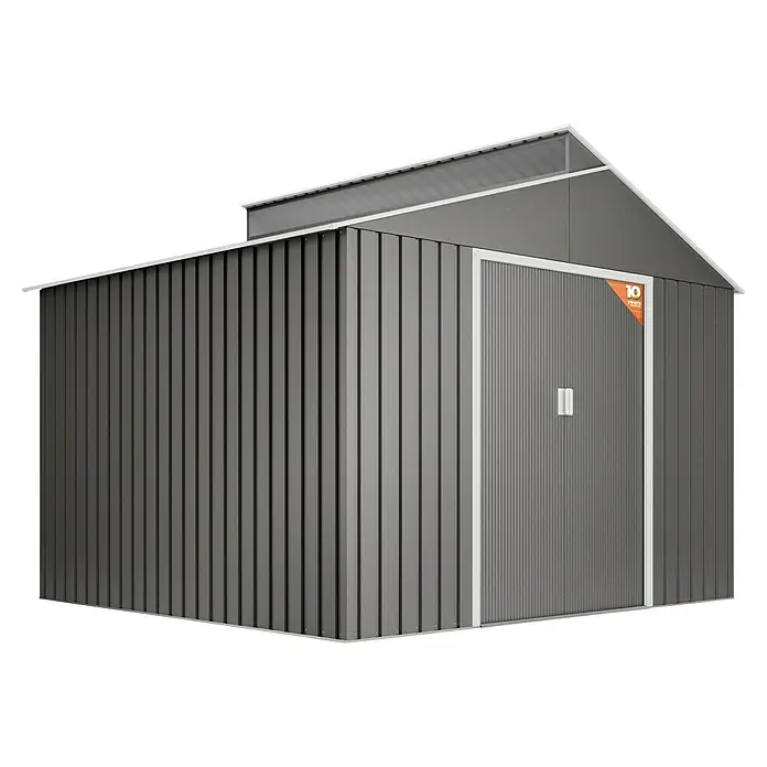 Hoggar Caseta para jardín Bjorn V3 - Medidas ext. (An x Pr): 282 x 257 cm, Gris metalizado, Área: 7,25 m² - Un cobertizo de jardín espacioso en gris, perfecto para guardar herramientas y muebles de jardín. Su robusta construcción garantiza durabilidad.