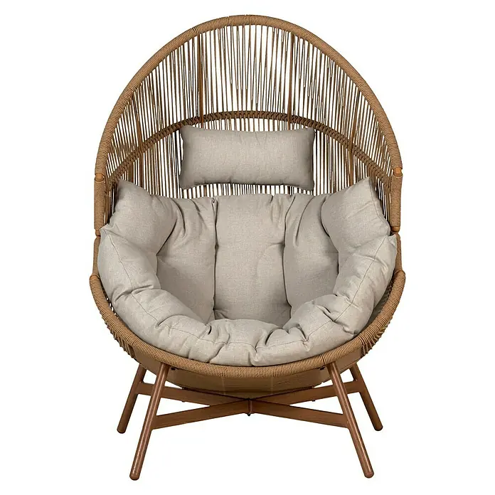 Loungesessel Ruhekokon - B x T x H: 100 x 98 x 142 cm, Metall, Kunststoffgeflecht, Natur - Bequemer Rattan-Sessel mit weichen Kissen für entspannte Stunden im Innen- und Außenbereich.