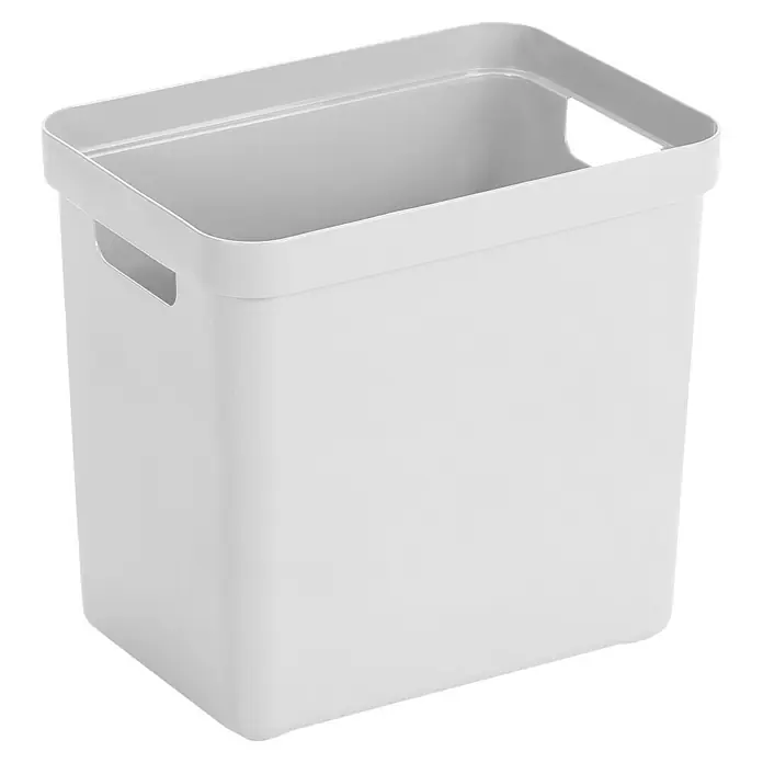 Sunware Aufbewahrungsbox Sigma Home - L x B x H: 35 x 24,6 x 36,3 cm, Kunststoff, Weiß - Eine Nahaufnahme eines weißen, rechteckigen Kunststoffbehälters mit Griffen an den Seiten, ideal für Büro oder Zuhause.
