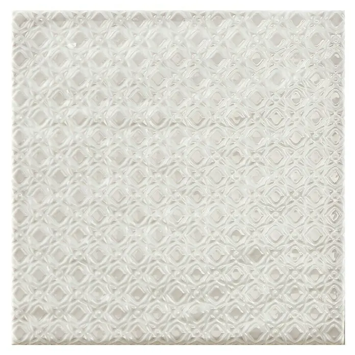 BHS Showroom Revestimiento de pared Rain Decor - 22,3 x 22,3 cm, Bianco, Brillante - Baldosa blanca estructurada con un elegante patrón repetitivo, ideal para revestimientos de pared o suelo con estilo.
