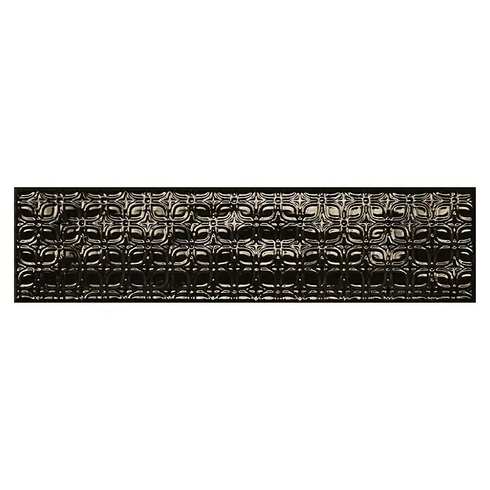 BHS Showroom Revestimiento de pared Rain Decor - 7,5 x 30 cm, Nero, Brillante - Primer plano de una baldosa decorativa con un patrón negro y plateado.