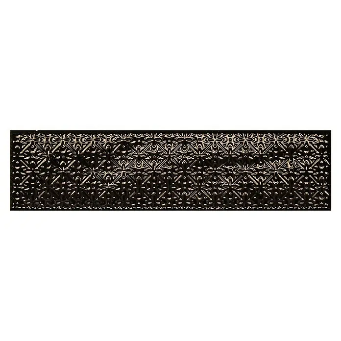 BHS Showroom Revestimiento de pared Rain Decor - 7,5 x 30 cm, Nero, Brillante - Elegante panel de pared oscuro con adornos plateados intrincados, ideal para un diseño de interiores elegante.