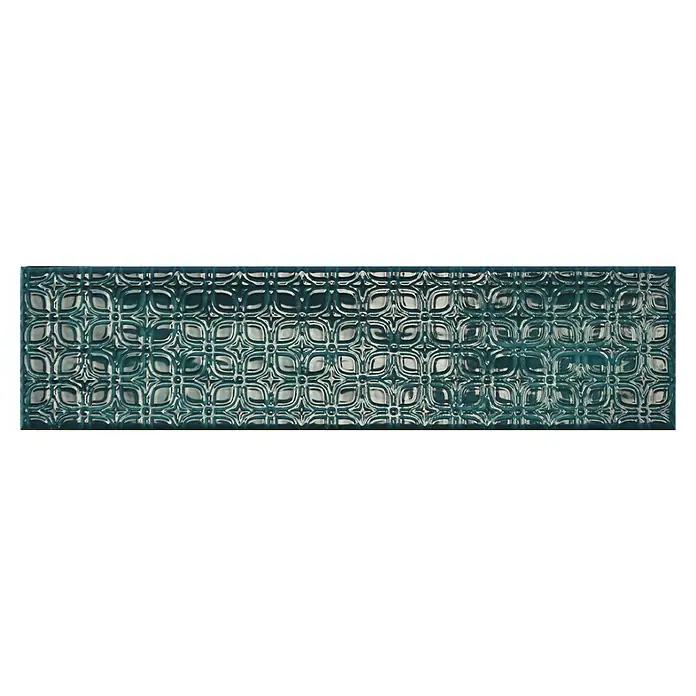 BHS Showroom Revestimiento de pared Rain Decor - 7,5 x 30 cm, Aquamarine, Brillante - Este elemento decorativo turquesa con un patrón geométrico de hojas y círculos estilizados es un verdadero atractivo. Perfecto como decoración.