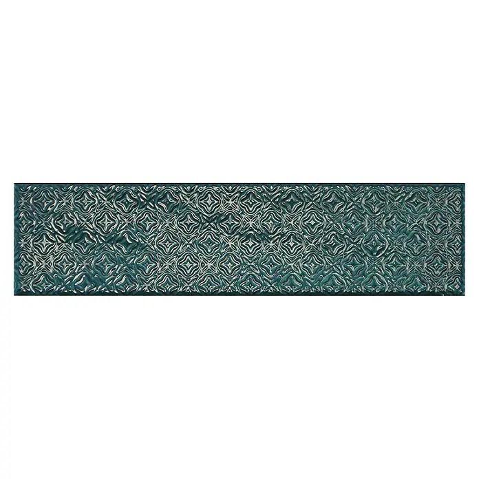 BHS Showroom Revestimiento de pared Rain Decor - 7,5 x 30 cm, Aquamarine, Brillante - Azulejo turquesa único con un delicado patrón plateado, ideal para diseños de paredes elegantes.