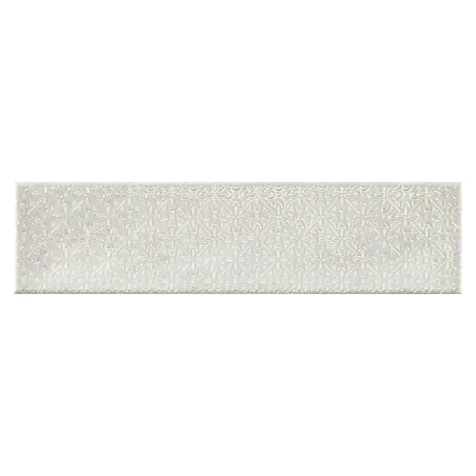 BHS Showroom Revestimiento de pared Rain Decor - 7,5 x 30 cm, Bianco, Brillante - Azulejo blanco alargado con relieve y un delicado estampado floral, ideal para diseños de paredes elegantes. Su diseño discreto aporta un toque elegante.
