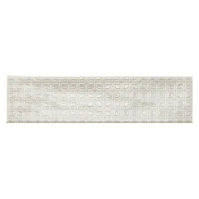 BHS Showroom Revestimiento de pared Rain Decor - 7,5 x 30 cm, Bianco, Brillante - Una elegante baldosa decorativa blanca, larga, con un estampado floral en relieve, ideal para diseños de pared elegantes.