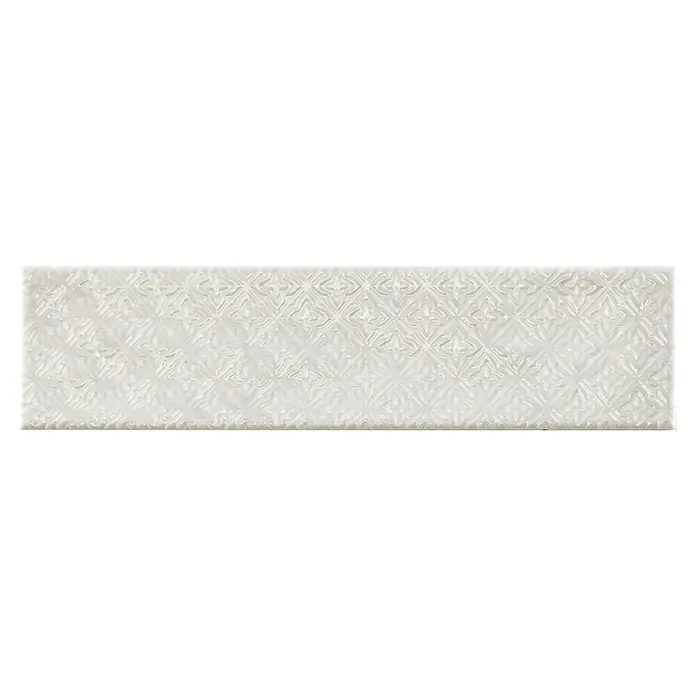 BHS Showroom Revestimiento de pared Rain Decor - 7,5 x 30 cm, Bianco, Brillante - Elegante azulejo de pared alargado con un delicado patrón en relieve. Ideal para interiores con estilo que buscan una textura sutil.