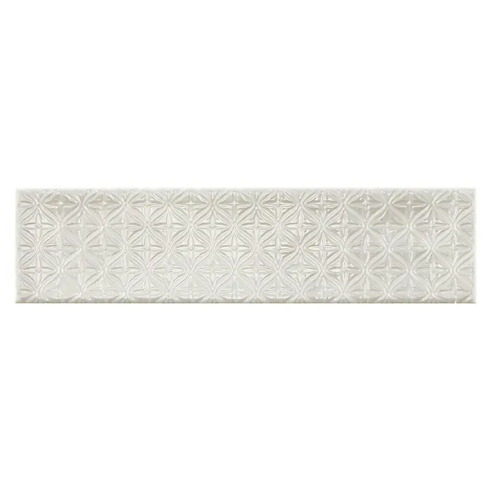 BHS Showroom Revestimiento de pared Rain Decor - 7,5 x 30 cm, Bianco, Brillante - Baldosa cerámica blanca con diseño floral en relieve, perfecta para diseños de pared con estilo y aplicaciones modernas de cocina o baño.