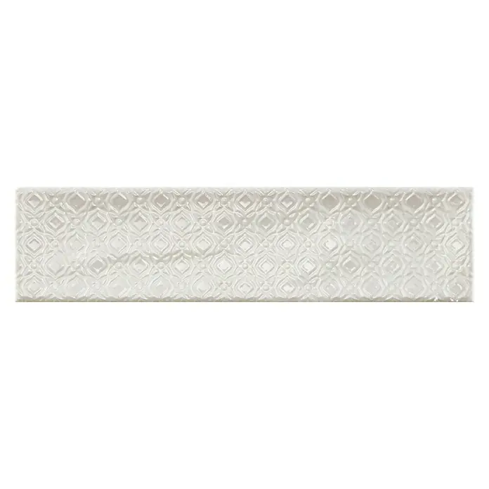 BHS Showroom Revestimiento de pared Rain Decor - 7,5 x 30 cm, Bianco, Brillante - Elegante baldosa de pared blanca con textura y un sutil patrón repetitivo. Perfecta para diseños de interiores elegantes y refinados.