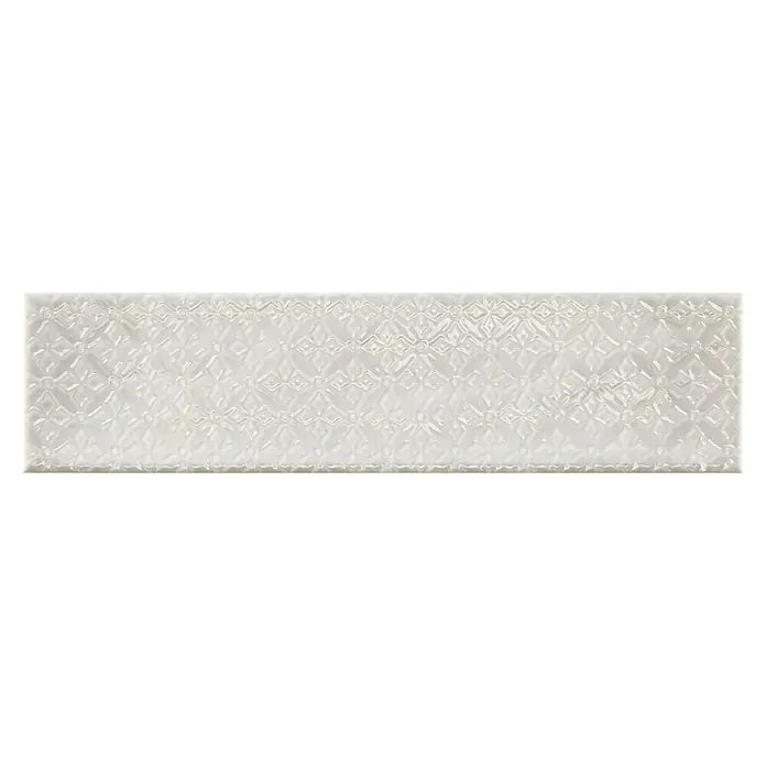 BHS Showroom Revestimiento de pared Rain Decor - 7,5 x 30 cm, Bianco, Brillante - Elegante azulejo de pared alargado con un sutil patrón de diamante en relieve, ideal para interiores y baños con estilo.
