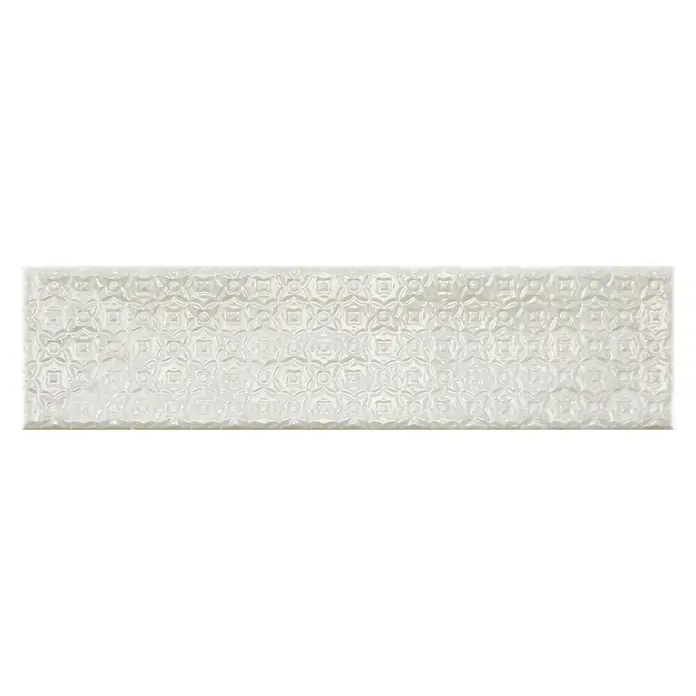 BHS Showroom Revestimiento de pared Rain Decor - 7,5 x 30 cm, Bianco, Brillante - Baldosa cerámica blanca, alargada y texturizada, con un elegante patrón en relieve, ideal para revestimientos de pared.