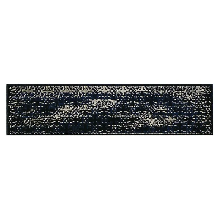 BHS Showroom Revestimiento de pared Rain Decor - 7,5 x 30 cm, Blue, Brillante - Diseño de panel abstracto con fondo oscuro e intrincados patrones florales plateados, creando una textura elegante y con estilo.