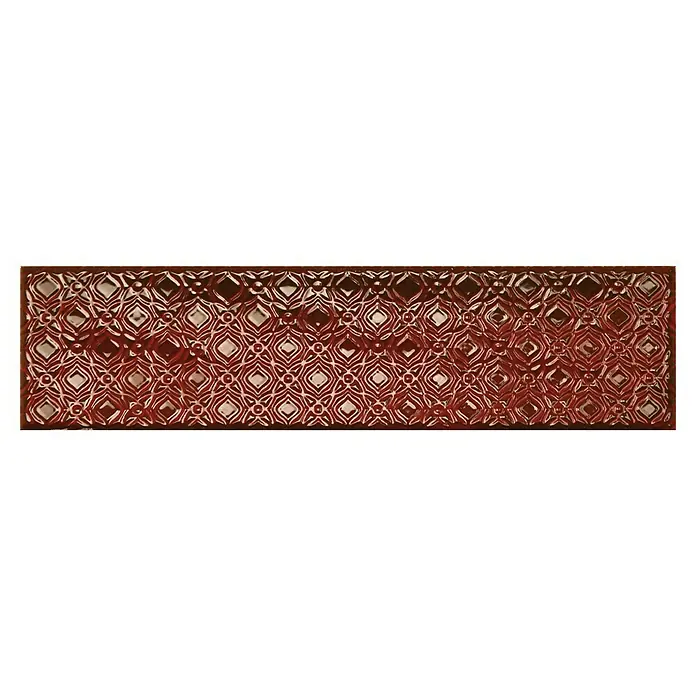 BHS Showroom Revestimiento de pared Rain Decor - 7,5 x 30 cm, Bordeaux, Brillante - Baldosa de vidrio roja con un elegante patrón, ideal para añadir toques de estilo a cualquier espacio. La baldosa presenta un diseño refinado.