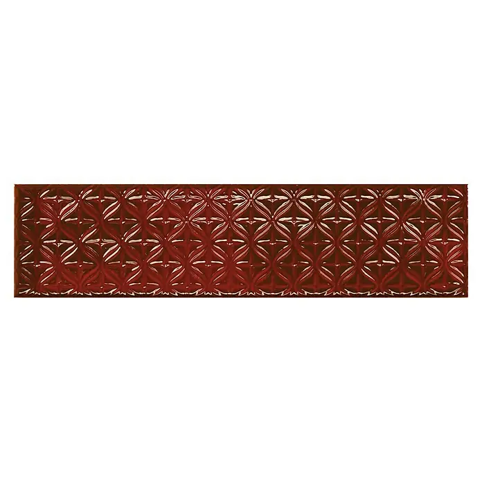 BHS Showroom Revestimiento de pared Rain Decor - 7,5 x 30 cm, Bordeaux, Brillante - Azulejo de pared rectangular rojo en relieve con un patrón floral repetitivo, ideal para agregar un toque de decoración vintage a tu baño.