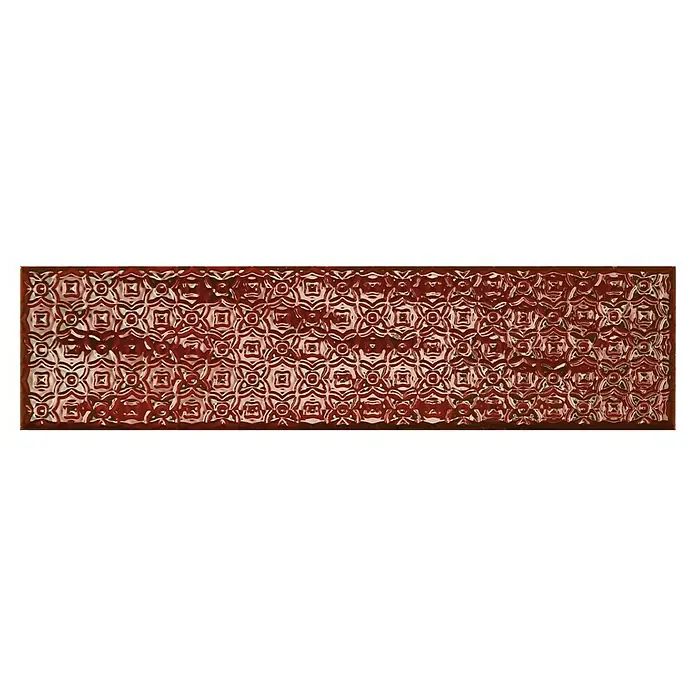 BHS Showroom Revestimiento de pared Rain Decor - 7,5 x 30 cm, Bordeaux, Brillante - Panel de vidrio rojo en relieve con un patrón geométrico repetitivo. La textura añade un aspecto decorativo y único al vidrio.