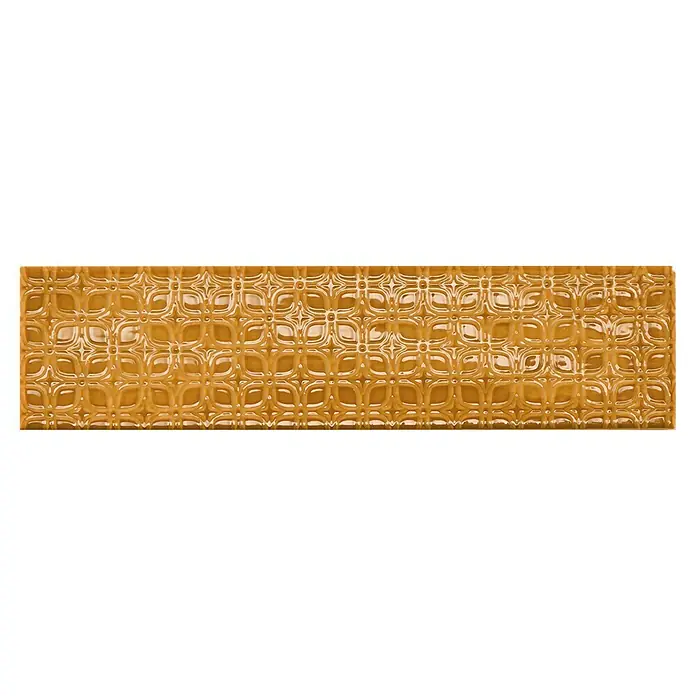 BHS Showroom Revestimiento de pared Rain Decor - 7,5 x 30 cm, Kaki, Brillante - Baldosa cerámica dorada decorativa con un elegante patrón en relieve. Ideal para realzar paredes y suelos.