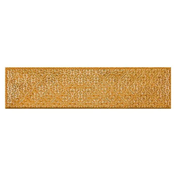 BHS Showroom Revestimiento de pared Rain Decor - 7,5 x 30 cm, Kaki, Brillante - Relieve dorado con un intrincado patrón floral repetitivo, ideal para decoración o proyectos artísticos.