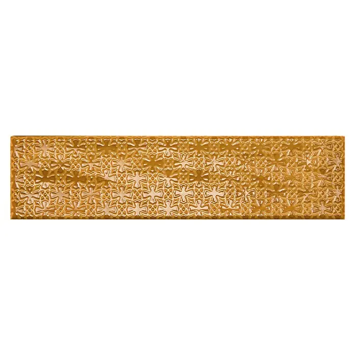 BHS Showroom Revestimiento de pared Rain Decor - 7,5 x 30 cm, Kaki, Brillante - Baldosa dorada texturizada con un patrón brillante e intrincado, perfecta para añadir un toque de lujo a cualquier espacio.