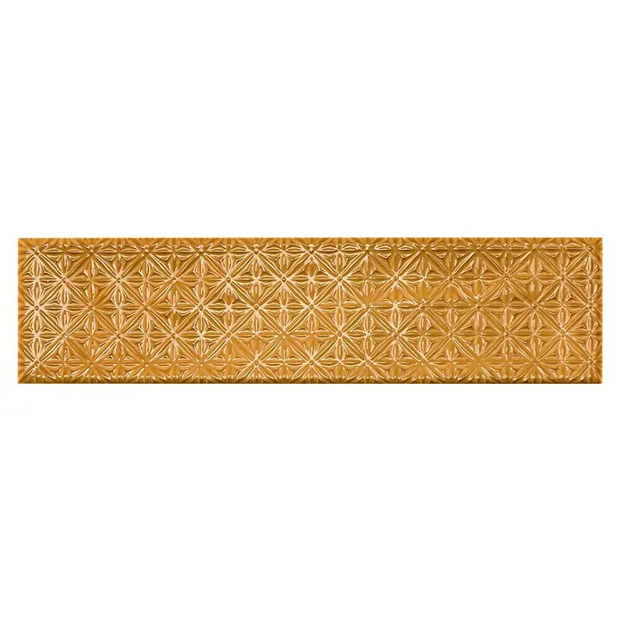 BHS Showroom Revestimiento de pared Rain Decor - 7,5 x 30 cm, Kaki, Brillante - Panel decorativo estampado en tonos dorados con un diseño geométrico de rombos y motivos florales, ideal para paredes de acento o elementos decorativos.