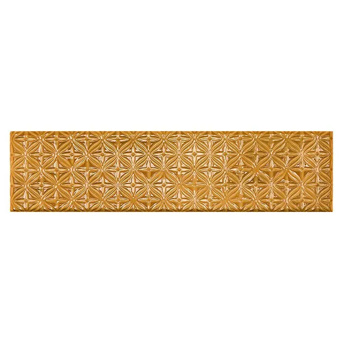 BHS Showroom Revestimiento de pared Rain Decor - 7,5 x 30 cm, Kaki, Brillante - Una baldosa decorativa de pared con un complejo patrón floral en tonos dorados cálidos. Esta baldosa es un buen complemento para cualquier interior.