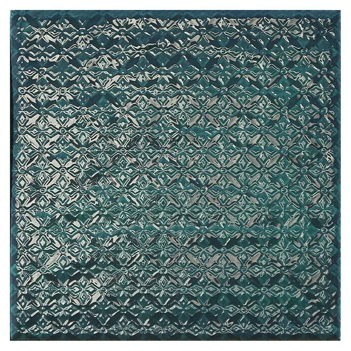 BHS Showroom Revestimiento de pared Rain Decor - 22,3 x 22,3 cm, Aquamarine, Brillante - Baldosa de vidrio verde con patrón de rombos en relieve para un revestimiento de pared elegante y duradero.