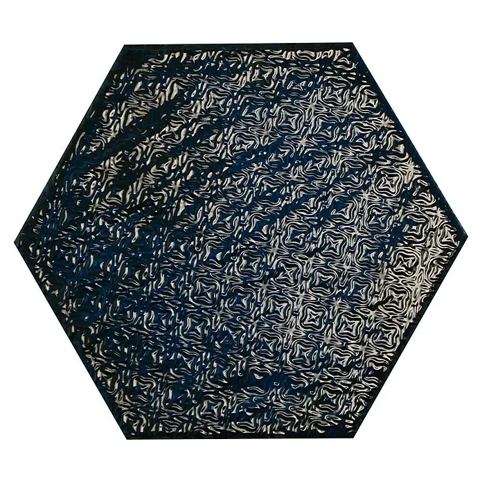 BHS Showroom Revestimiento de pared Rain Decor - 19,8 x 22,8 cm, Blue, Brillante - Baldosa hexagonal con estampado de estrella arremolinada azul y blanco. La baldosa es un elemento decorativo con un toque moderno.