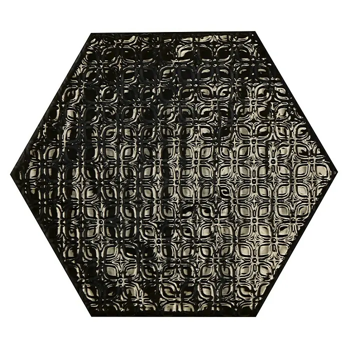 BHS Showroom Revestimiento de pared Rain Decor - 19,8 x 22,8 cm, Nero, Brillante - Azulejo hexagonal con un patrón abstracto en blanco y negro, ideal para interiores modernos y acentos llamativos.