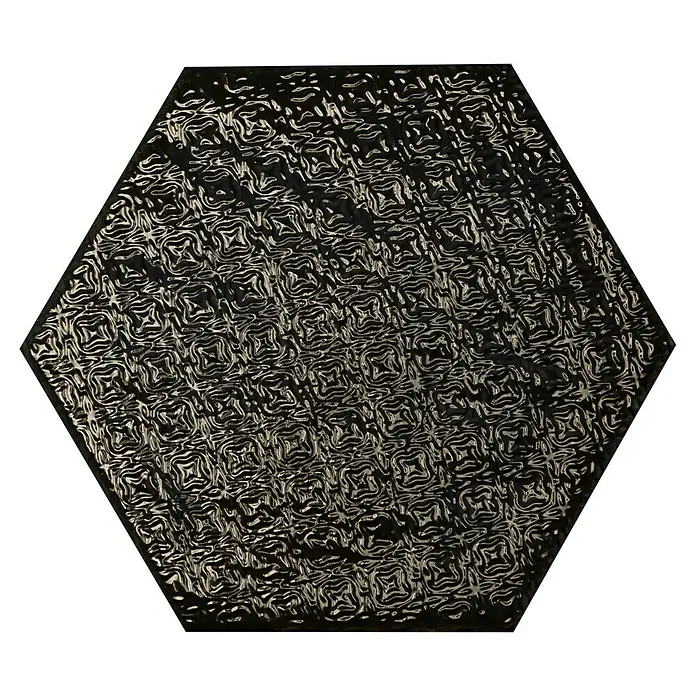 BHS Showroom Revestimiento de pared Rain Decor - 19,8 x 22,8 cm, Nero, Brillante - Azulejo hexagonal con un patrón abstracto y reflectante, ideal para interiores modernos y acentos elegantes.