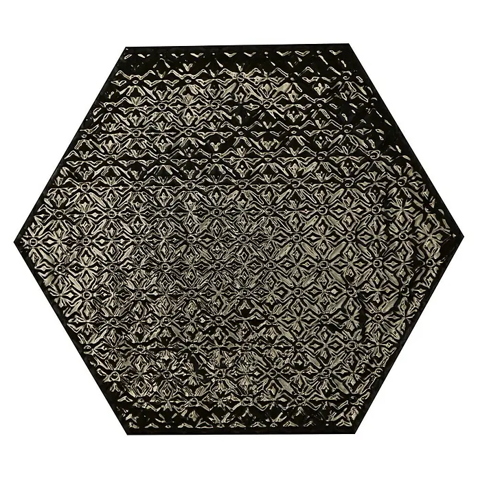 BHS Showroom Revestimiento de pared Rain Decor - 19,8 x 22,8 cm, Nero, Brillante - Azulejo hexagonal con un patrón en relieve y brillante, ideal para diseños de pared y suelo elegantes.