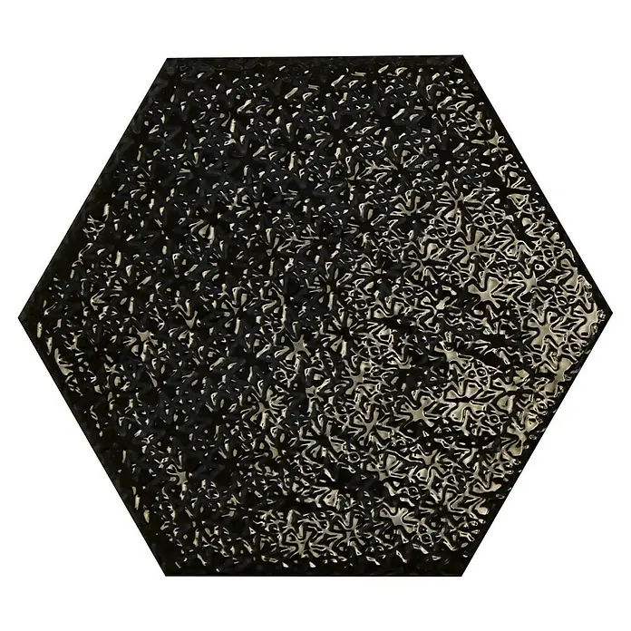 BHS Showroom Revestimiento de pared Rain Decor - 19,8 x 22,8 cm, Nero, Brillante - Azulejo hexagonal negro con una textura inusual. Perfecto para baños o cocinas modernas que quieran dar un acento extravagante.