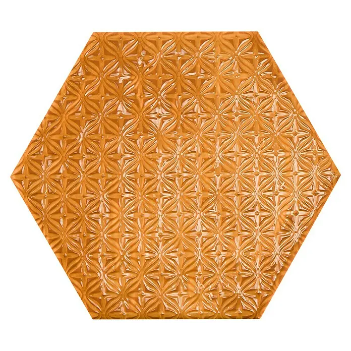 BHS Showroom Revestimiento de pared Rain Decor - 19,8 x 22,8 cm, Kaki, Brillante - Azulejo hexagonal de pared color miel con relieve, aportando un toque elegante a cualquier espacio.